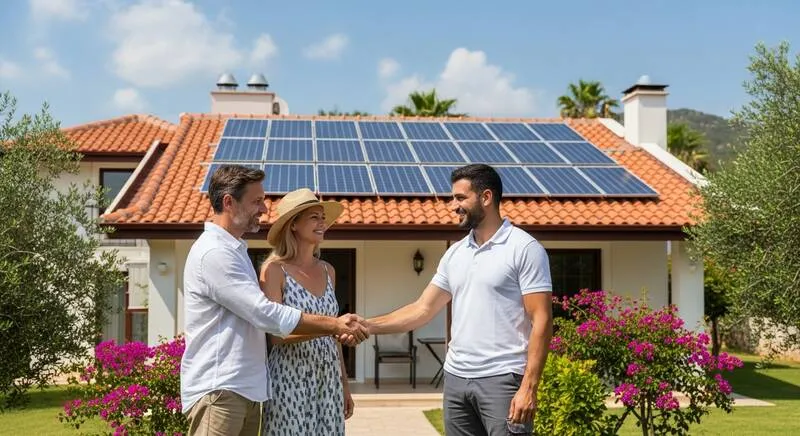 Antalya villasında 089 Bayern enerji sistemi kurulumu sonrası mutlu müşteri referansı - güneş paneli ısı pompası klima batarya 089 Bayern mutlu villa sahipleri Antalya Alanya - güneş paneli ısı pompası klima batarya kurulumu başarılı referanslar Akdeniz Türkiye